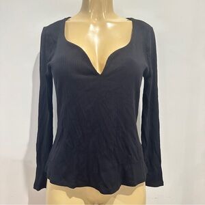 H&M Wide Ribbed Top Sz M Long Sleeves Black HM